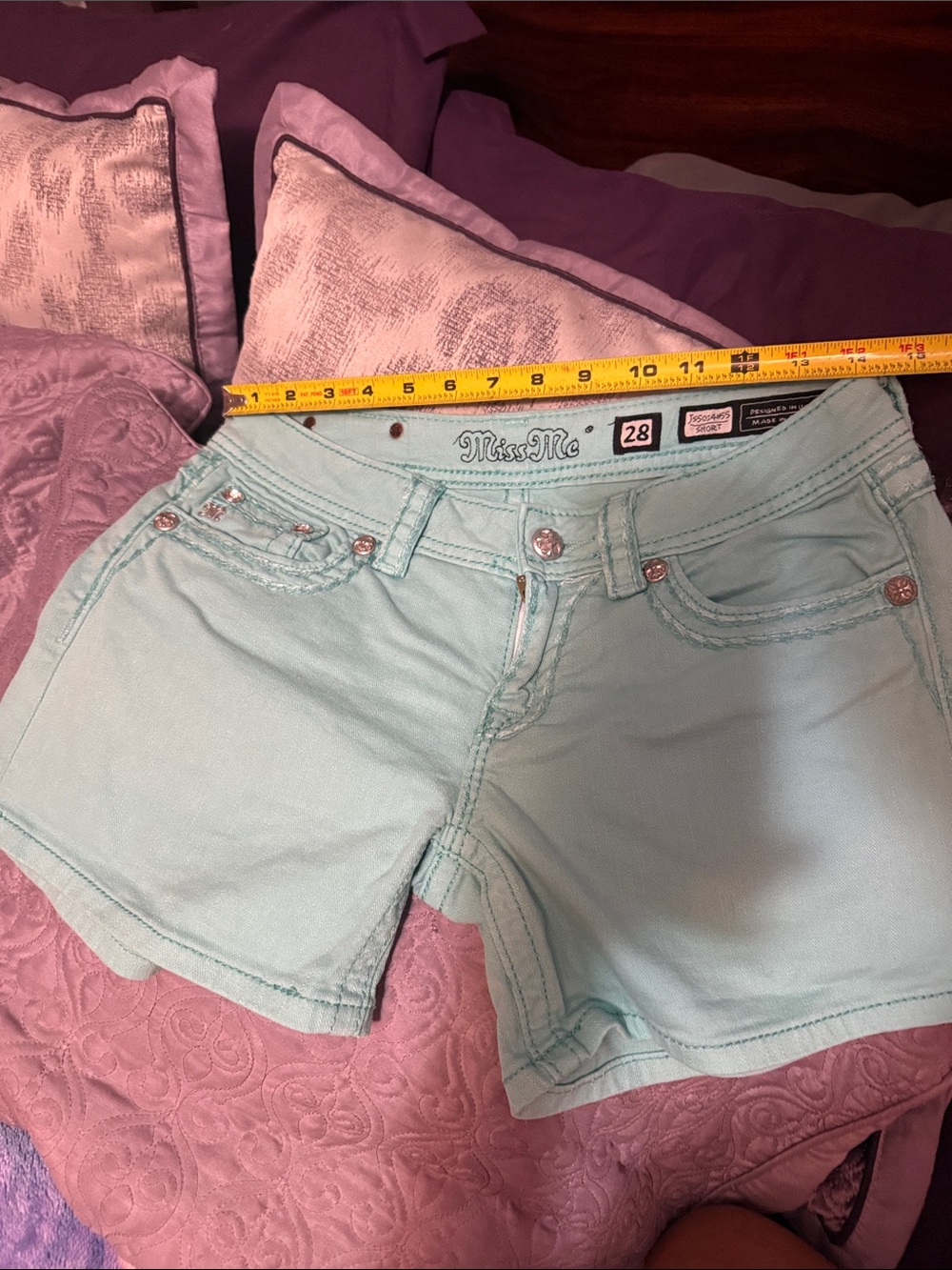 Miss Me Pastel Mint Blue Denim Shorts
